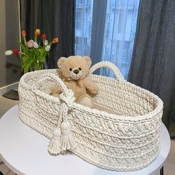 moses crocheted basket, baby moses basket two colors, nursery decor, new mom gift basket, home decor, baby cot, a gift f