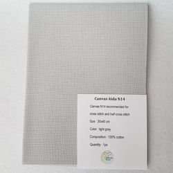 14 count AIDA canvas for cross stitsh, light grey fabric for embroidery, fabric needlework