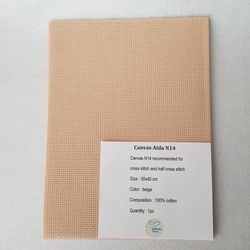 14 count AIDA canvas for cross stitsh, beige fabric for embroidery, fabric needlework