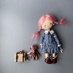 Textile interior doll.Hinged doll.Unique product.