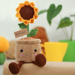 Crochet pattern, Crochet Sunflower in a pot | Crochet Pattern for a Sunflower | Crochet flower in a pot, crochet pot