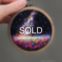 Space thread and needle felted painting, embroidery art