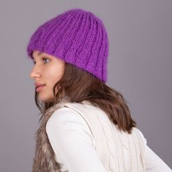 Bucket hat made of mohair. Purple color