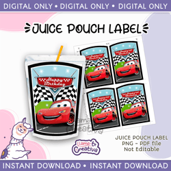 Cars juice pouch bag label, Capri sun,  Instant Download, not editable