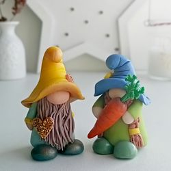 Polymer Clay Pocket Gnomes/Shelf Sitter Gnome/Handmade Christmas couple gnomes/Terrarium mini gnome/Potted Plant Decor