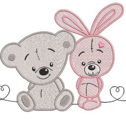 teddy bear and bunny embroidery design: perfect for baby showers and nursery decor, cute animal