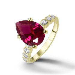 Ruby Ring - Gold Ring - July Birthstone - Gemstone Band - Statement Ring - Engagement Ring - Prong Ring - Teardrop Ring