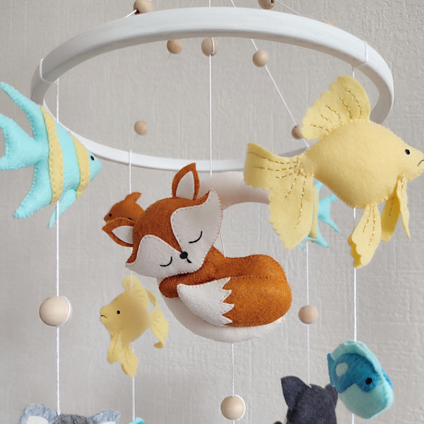 Baby mobile Fox on the moon, cats and fish Nursery decor (38).jpeg