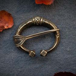 Handcrafted Brooch with viking ornament. Fibula Replica. Scandinavian reconstruction. Pagan jewelry. outerwear accessory