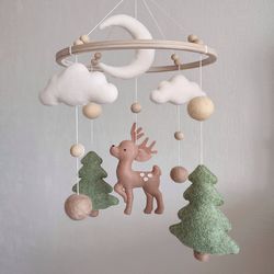 Woodland baby mobile with deer neutral nursery decor, custom crib mobile, expecting mom gift, baby shower gift