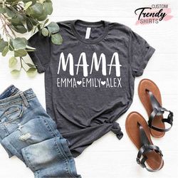 mama shirt with kids names, personalized mom shirt, mom birthday gift, custom mom shirt, custom kids name mama shirt, mo