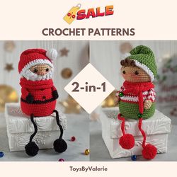 SALE | 2-IN-1 Christmas Elf & Santa Shelf Sitters Amigurumi Crochet Pattern PDF (ENG),Christmas Crochet Doll Pattern