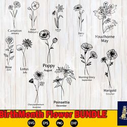 birthmonth flower bundle svg, digital download
