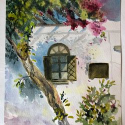 Summer original watercolour painting hand painted modern painting wall art 8x11 inch