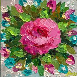 pink rose painting original art small oil artwork floral painting abstract small painting flowers painting rose art