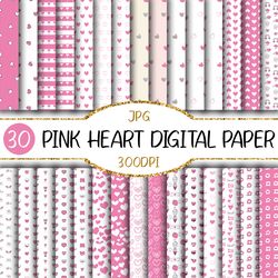 Pink Heart Digital Paper | Hand Drawn Design, Seamless, Background, Wall art, Doodle Pattern, Stripe, Valentine, Scrap