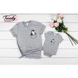 matching penguin pocket tee, penguin lover gift, cute penguin t-shirt, gift for mother's day, dad and son penguin shirt,