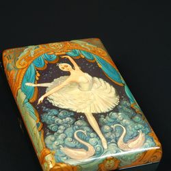 Ballerina lacquer box for Order hand-painted ballet Swan Lake painting