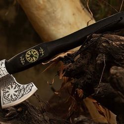 Custom Handmade Carbon Steel 18 inch Hunting Bearded Camping Axe Gift for Him With Leather Sheath