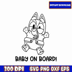 baby bluey on board outline svg, bluey svg bundle, bluey png, bluey svg layered
