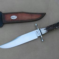custom hand forged d2 steel 15 inch bowie hunting knife with stag horn handle.