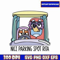 nice parking spot rita colored svg, bluey svg bundle, bluey cut files for cricut, bluey svg clipart, bluey png