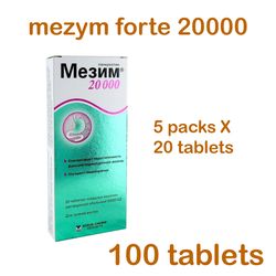 Mezym Forte 20000- 100 tablets Natural Enzyme Supplement - Helps Digestion, Helps Pancreatic