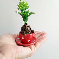 Fantasy Creature Sculpture Gift/Handmade Miniature Polymer Clay Figurine/Plant Collectible/Cute Flower Kawaii Monster