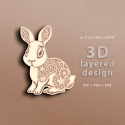 baby bunny, baby rabbit, 3d layered svg, floral flower easter bunny, easter rabbit, paper cut, papercut template