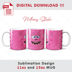 Funny Monster Sublimation Design - 11oz 15oz MUG - Digital Mug Wrap