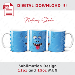 Funny Monster Sublimation Design - 11oz 15oz MUG - Digital Mug Wrap