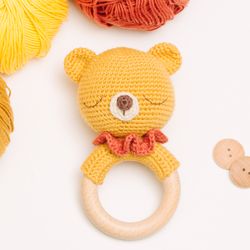 rattle crochet pattern, bear teether pattern, amigurumi bear baby rattle, teether pattern pdf