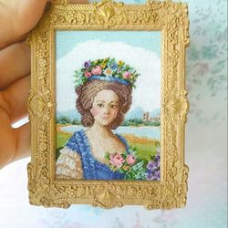 1/12 scale miniature tapestry embroidery kit for dollhouse, Portrait of a Lady