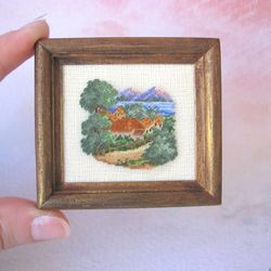 Embroidery kit for a miniature tapestry for the dollhouse "Houses by the Sea" in 1/12 scale.