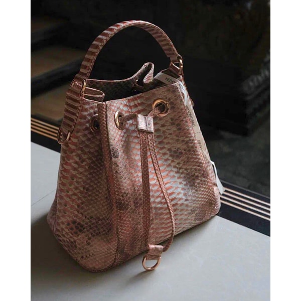 Genuine python skin blac bucket crosshandle bag/ designer wo | Inspire ...