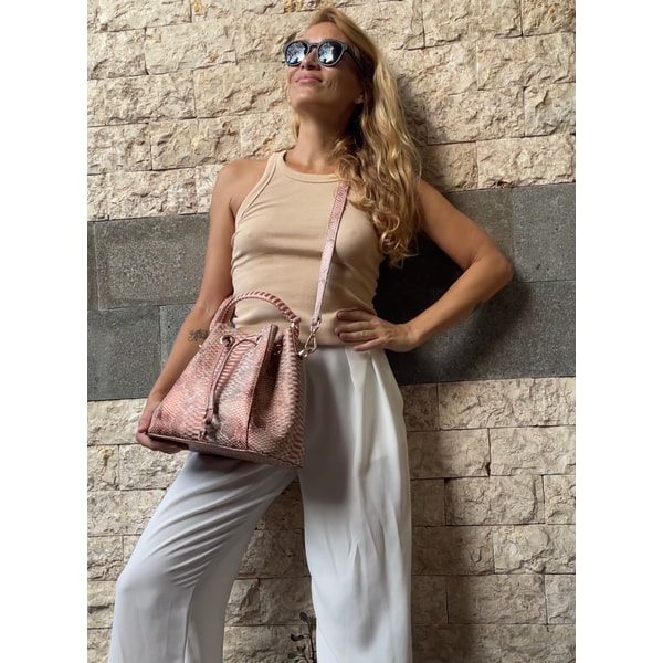 Genuine python skin blac bucket crosshandle bag/ designer wo | Inspire ...