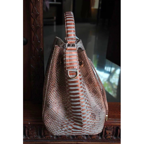 Genuine python skin blac bucket crosshandle bag/ designer wo | Inspire ...