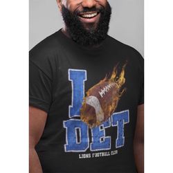 detroit football flaming ball (i heart tee) lions shirt with a twist. two styles to choose new tee look or worn-down dis