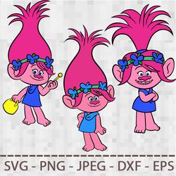 poppy trolls svg png jpeg digital cut vector files for silhouette studio cricut design