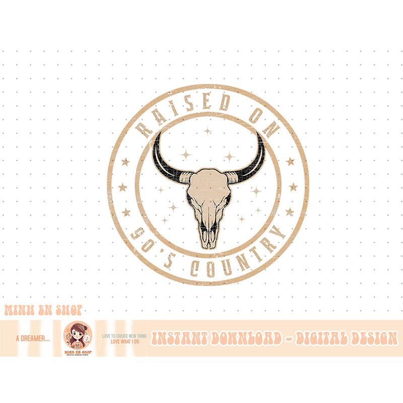 Raised On 90's Country Vintage Bull Skull Western Country T-Shirt copy.jpg