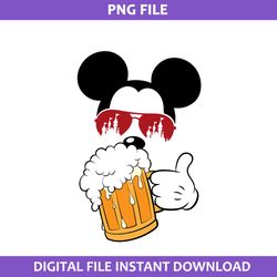 mickey beer mug png, mickey drinking beer png, mickey mouse png, disney png digital file