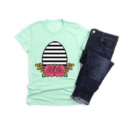 easter shirt black white stripe easter egg roses unisex tee cute gift for her encouraging inspiring christian shirt