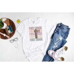 custom leopard print first grade shirt, custom teacher shirt, custom school shirt, back to school shirt, teacher life, s