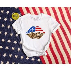 american flag lips shirt, leopard print shirt, usa flag lips shirt, patriotic shirt, 4th of july, american flag lips shi