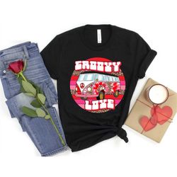 valentine's day shirt groovy love retro red pink heart tie dye leopard unisex tee cute gift for her funny valentine