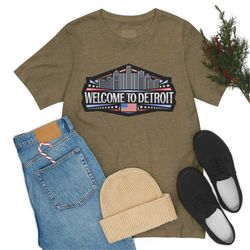 welcome to detroit tee, motor city, detroit hustles harder, d-town, detroit rock city, 313 pride, city shirt, unisex jer