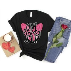valentine's day shirt one loved slp (speech language pathologist) pink heart unisex tee cute gift for her school
