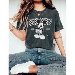 Vintage Mickey Minnie Checkered Comfort Color shirt, Disney checkered shirt, Disney trip 2023 shirt, Family Vacation, Di
