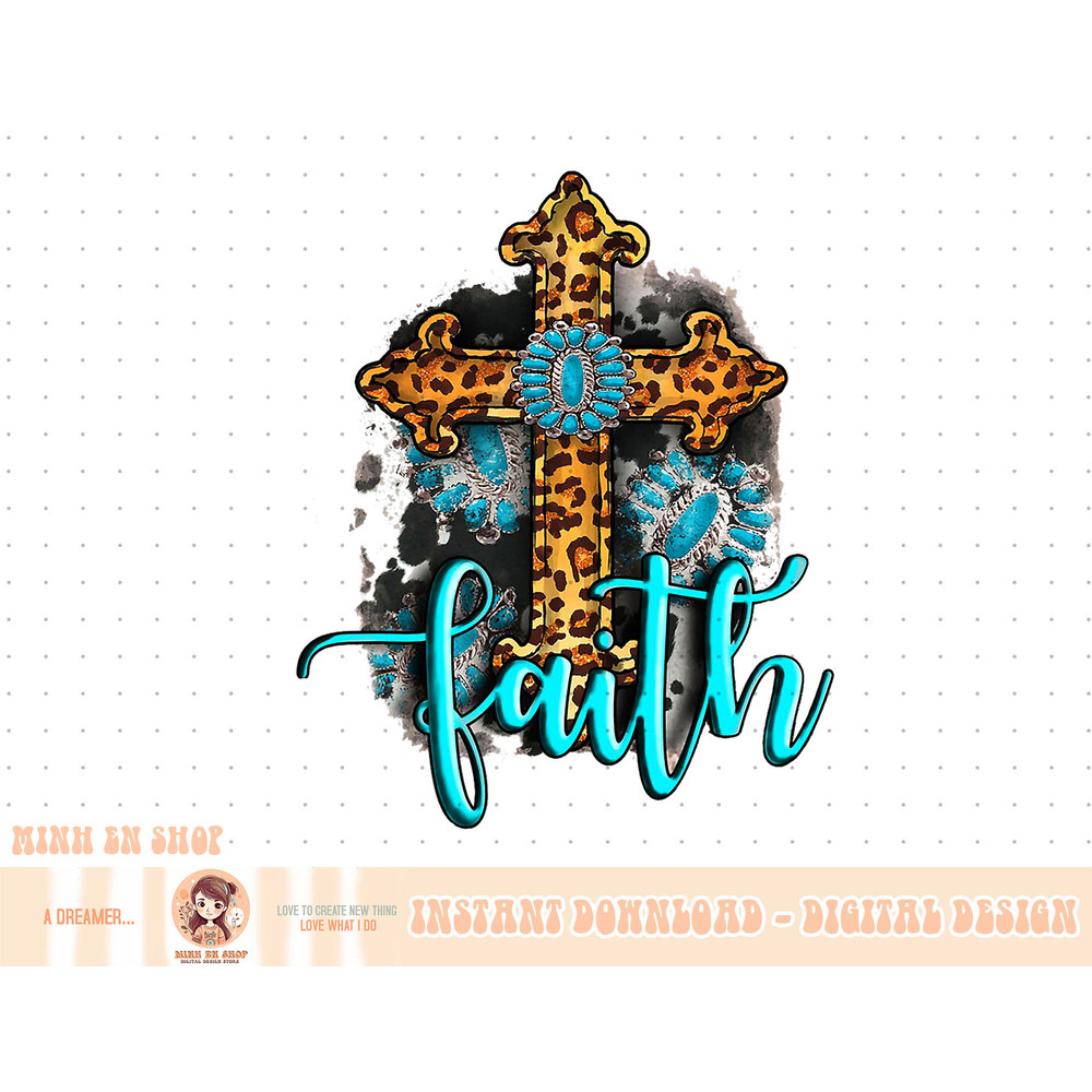 Western Boho Christian Turquoise Leopard Faith Cross Jesus T-Shirt copy.jpg