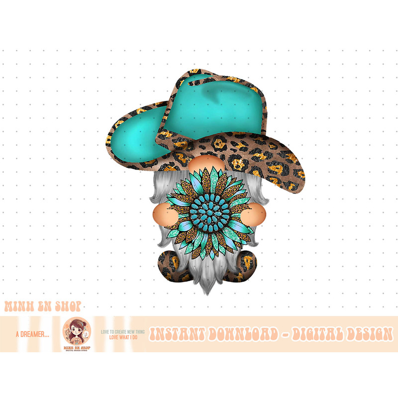 Western Boho Cowboy Gnome Cowboy Hat Turquoise T-Shirt copy.jpg